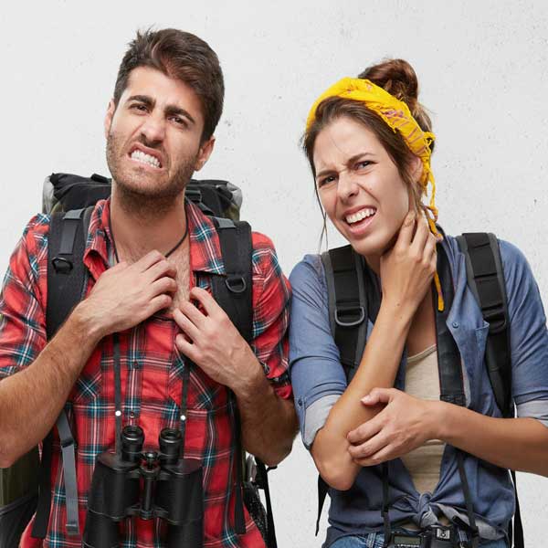 در این تصویر یک زن و یک مرد که از گزش حشره ساس ناراحت هستند دیده می شود